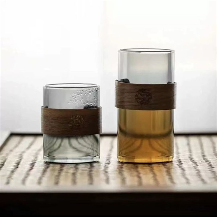 Tea Cup With Bamboo Ring, Drinking Glass For Tea, 7OZ Tea Tumbler For Office Guest
